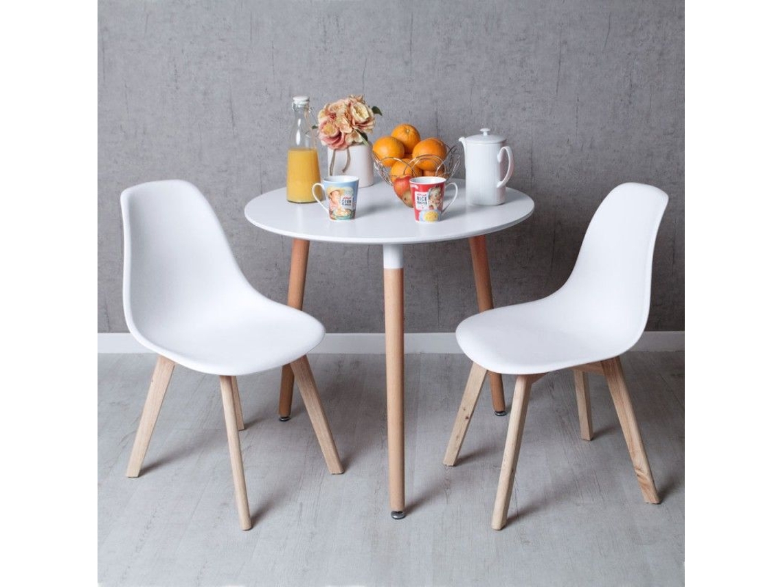 Conjunto Mesa Tower Redonda 80 Cm Branca E Pack 2 Cadeiras Kelen - Branco