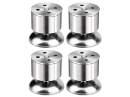 Conjunto de 4 pés ajustáveis em aço inoxidável para móveis de cozinha com parafusos antiderrapantes.