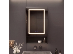 Armário Espelho Casa De Banho 50x16x88 Cm, 1 Porta, Led 3 Cores, Antiembaciamento, Prateleira Inferior E Ajustável, Preto