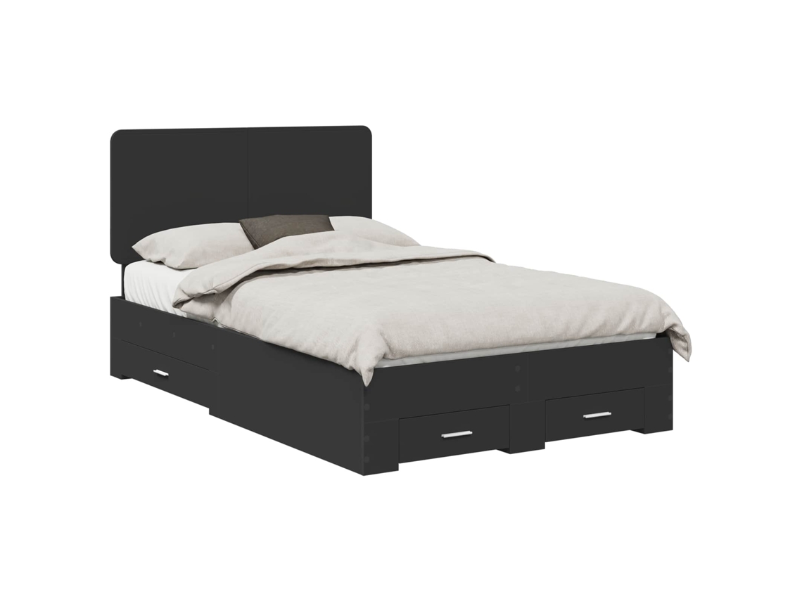 Cama De Casal | Camas Para Quarto | Estrutura Da Cama Preto 135 X 190 Cm Madeira Processada
