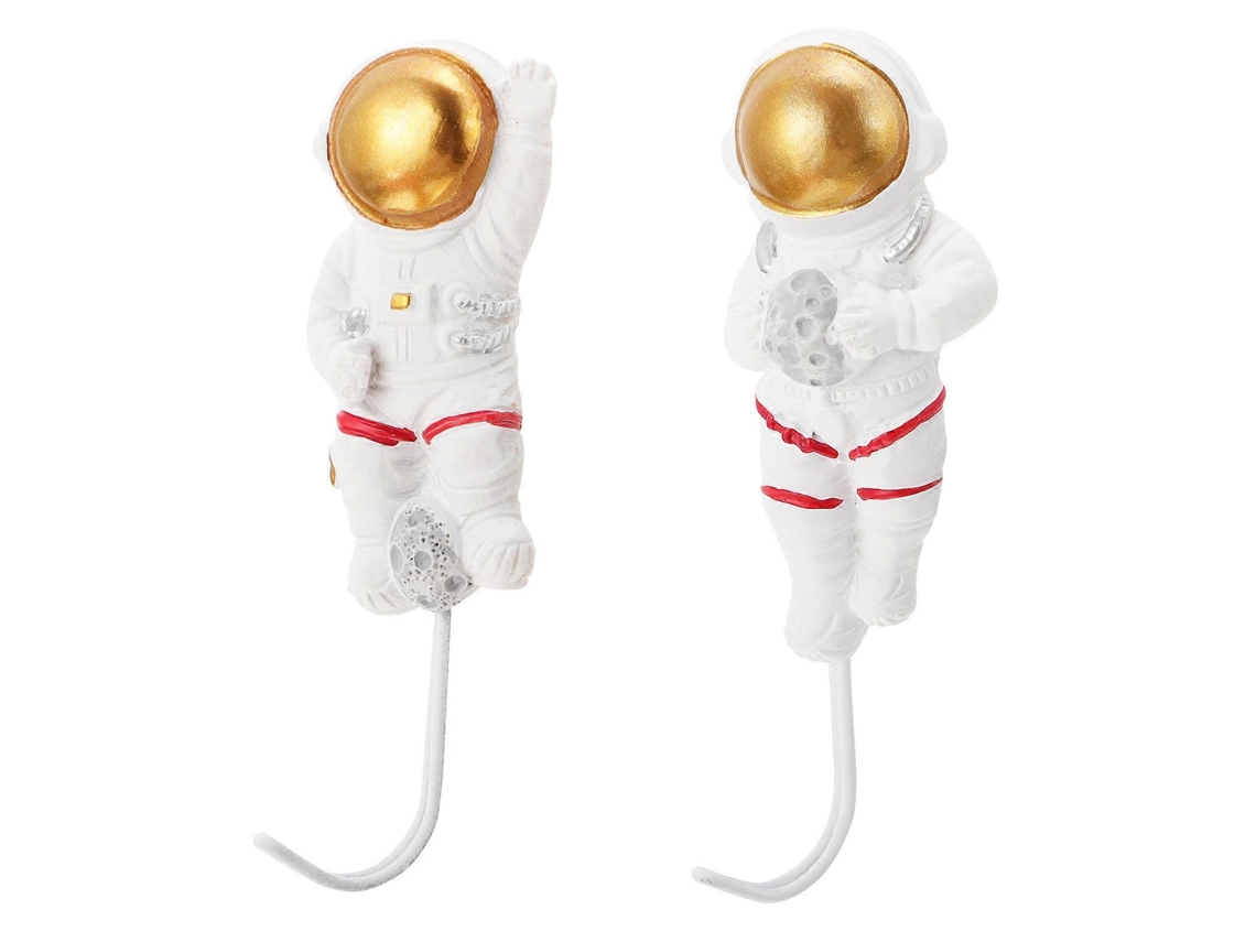 Ganchos de Parede Autoadesivos em Resina com Formato Astronauta, Pacote com 2 Unidades. Cabides Práticos para Roupas BRILVIBERA