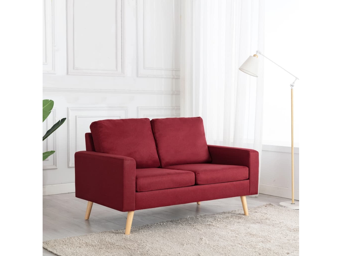 Vidaxl Sofá De 2 Lugares Tecido Vermelho Tinto