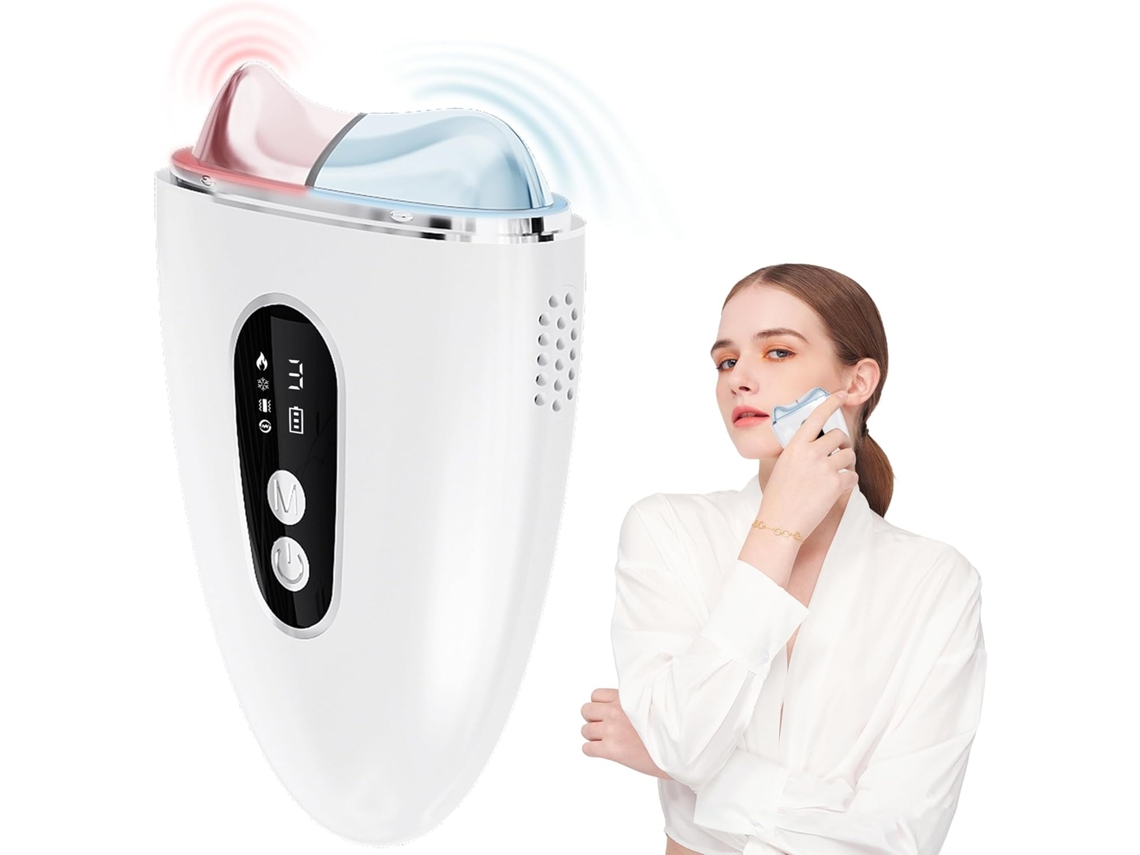 Ferramenta Facial Elétrica Gua Sha, Massageador Facial E De Pescoço Com Modo Duplo Quente E Frio Atualizado, Escultura Facial (branco)