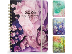 Agenda Semanal 2026 A5 Com Capa Dura E Estampa Floral Roxa, Marcador De Páginas, 21, 5 X 15,8 Cm, Ano Letivo(janeiro A Dezembro), Encadernação Dupla