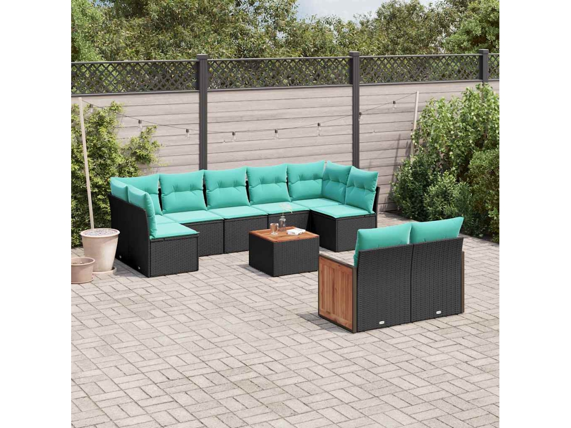 Vidaxl Conjunto De Sofá De Jardim Com 10 Peças E Almofadas Em Rattan Sintético Preto