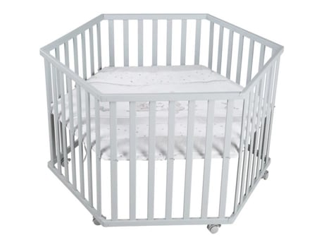 Parque Bebê Evolutivo Hexagonal Roba Sternenzauber Capa Acolchoada Padrão De Elefantes 6 Rodas Com Freio Madeira Laqueada Taupe