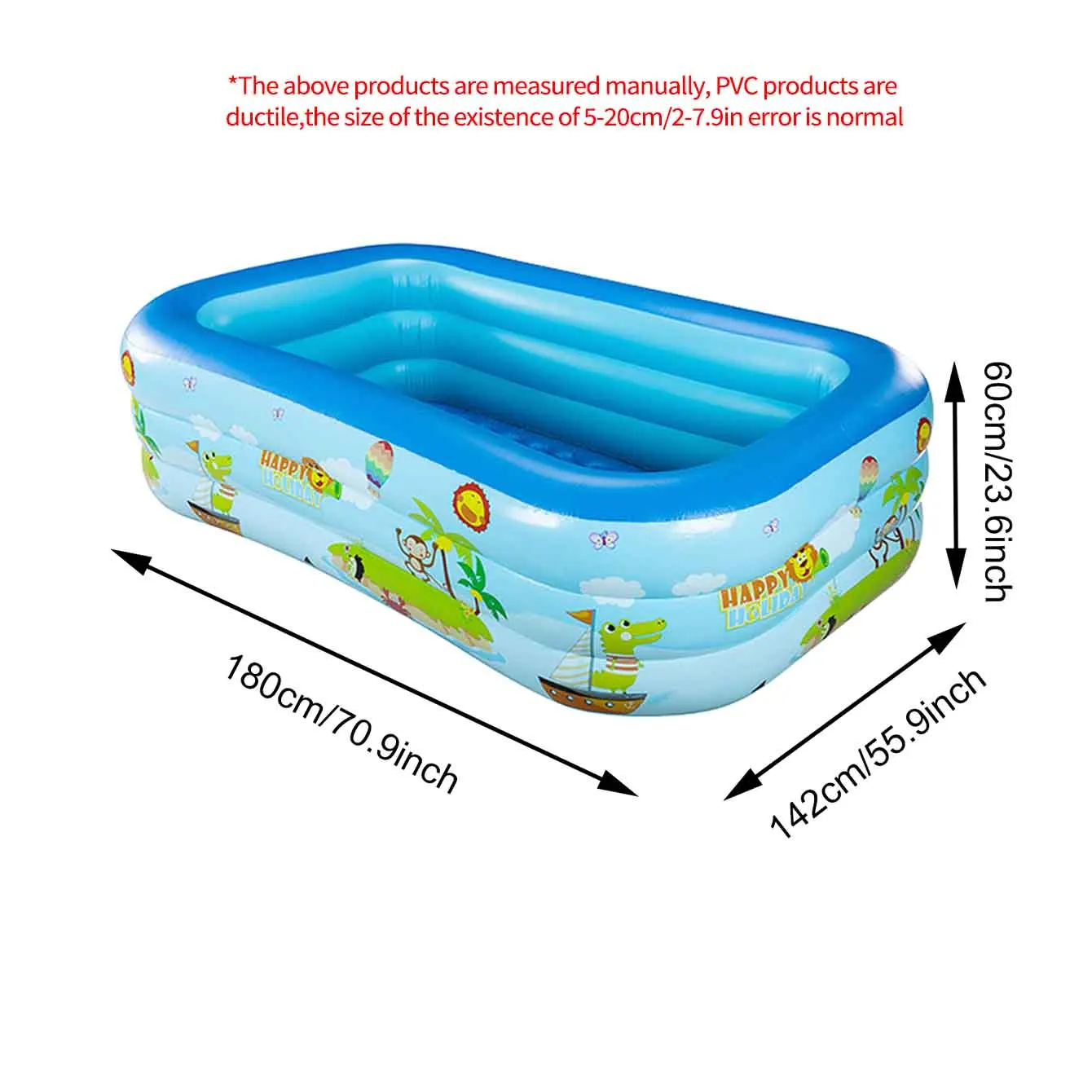 Piscina Inflável Grande (1,8 Metros), Retangular, Feita De Material De Pvc Espesso, Com Válvula De Ar E Dreno.