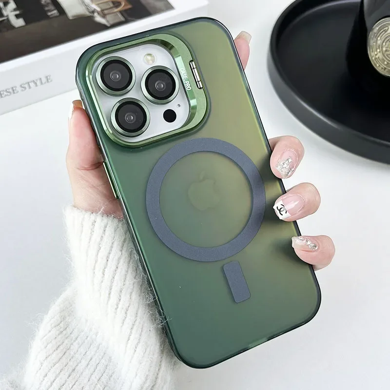 Capa Magnética Para Celular (iphone 16 Plus Verde) Com Mudança De Cor E Suporte De Metal.