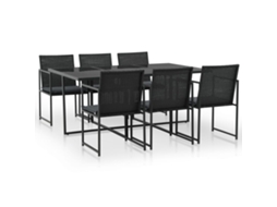 Vidaxl 7 Pcs Conjunto Jantar Exterior Com Almofadões Vime Pe Preto