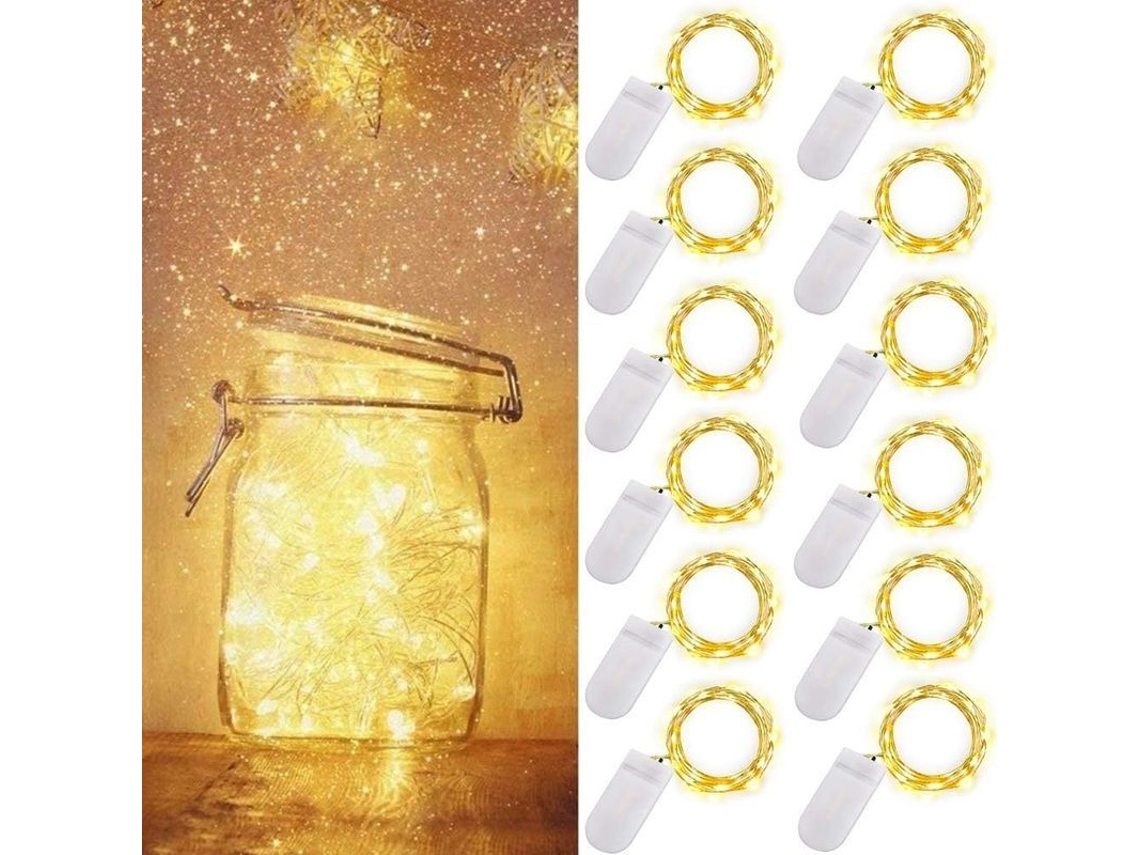 12 Pack Luzes De Fadas Com Bateria, 2m 20 Leds Cabo De Cobre Impermeável Para Decoração Interior E Exterior
