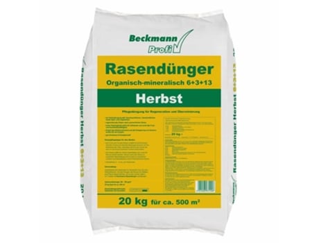 Fertilizante de outono para gramados 20 kg NPK 6 3 13 com alta resistência ao frio e cobertura de 500 m² Beckmann