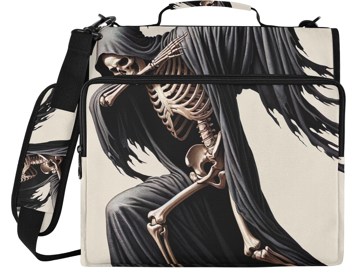 Organizador De Bolsa Divertido Com Tema Esqueleto Halloween, Pasta Com Zíper E Suporte Arquivos De 3 Argolas