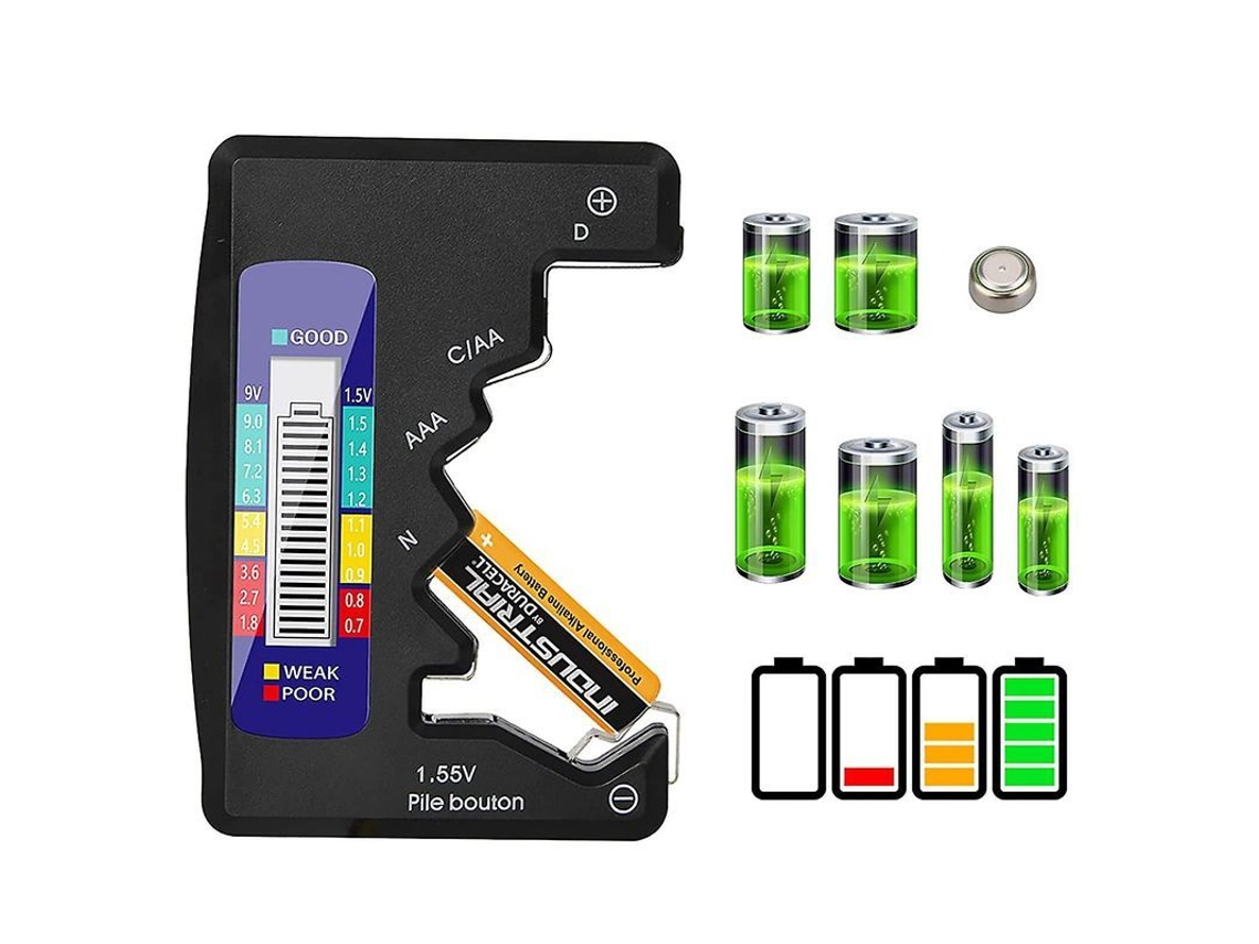 Testador de Baterias Digital, LCD, para AAA, AA, C, D, 9V, com Luz Led