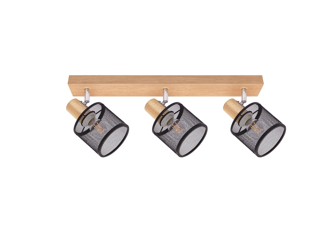 Plafon Led Foco de Teto 3 Lâmpadas Aspecto Madeira Preta E14 Regulável 350 Max 25W Moderno para Sala Quarto Cozinha. NETTLIFE