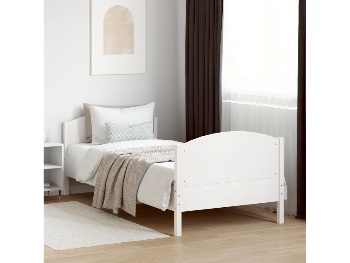 Vidaxl Cama Sem Colchão 90x190 Cm Madeira De Pinho Maciça Branco