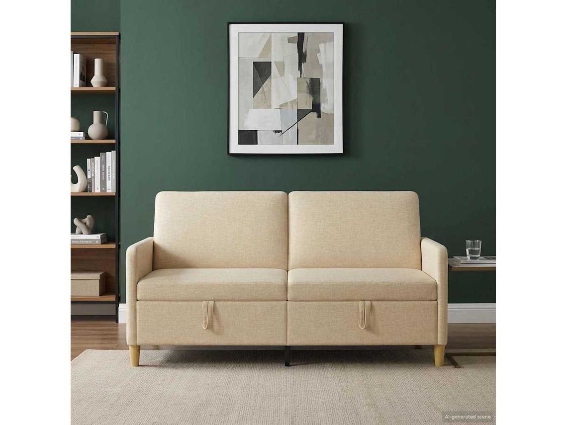 Vidaxl Sofa Com Armazenamento Creme 172 X 78 X 87 Cm Poliéster