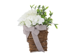 Cesto decorativo para porta com hortênsia artificial