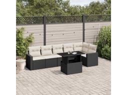 Vidaxl 7 Pcs Conjunto de Sofás P/ Jardim C/ Almofadões Vime Pe Preto