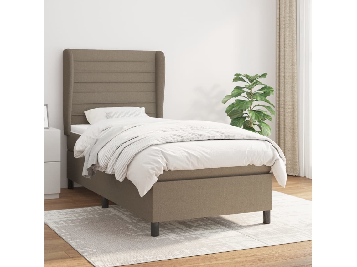 Cama Com Molas/colchão 100x200 Cm Tecido Cinza-acastanhado
