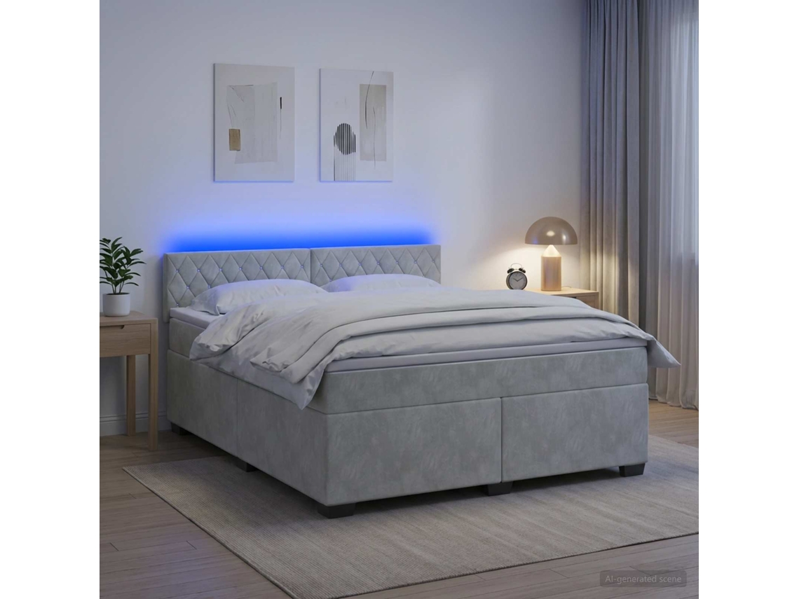 Vidaxl Cama Box Spring Com Colchão E Led Cinzento-claro 140 X 190 Cm