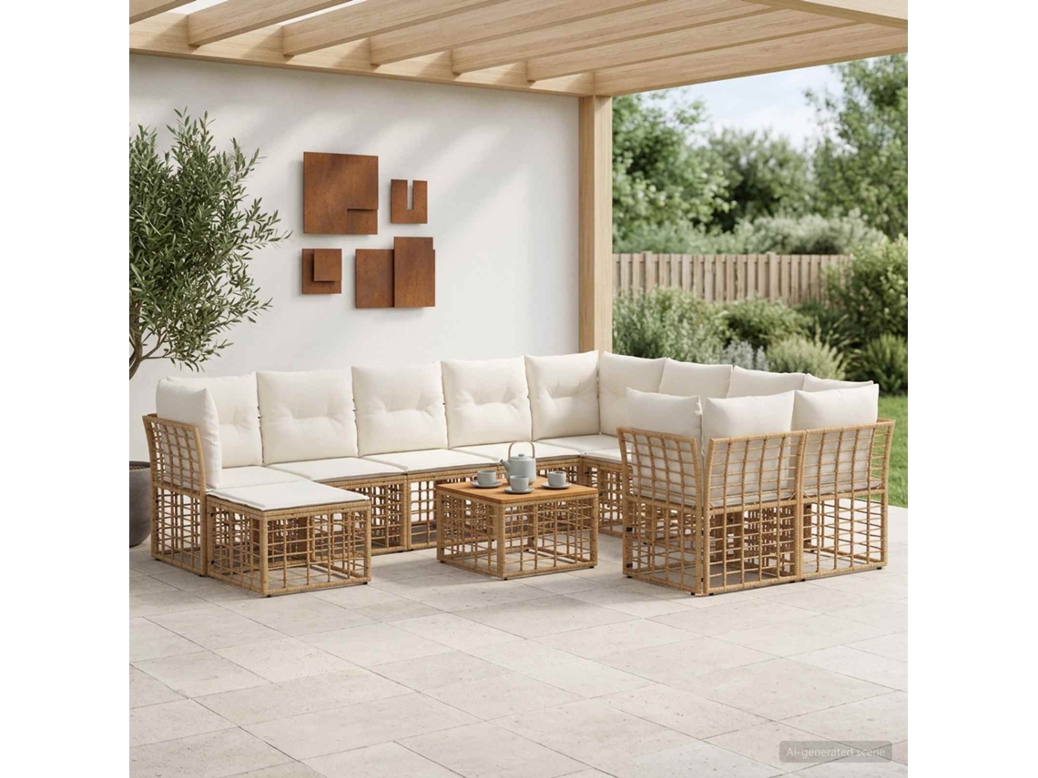 Vidaxl Conjunto De Sofás Para Exterior 11 Unid. Natural E Branco Creme