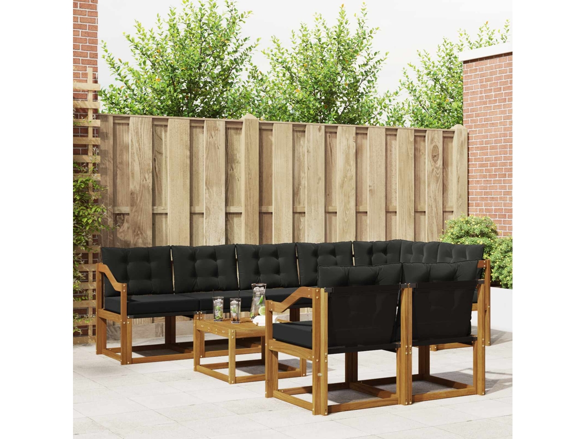 Vidaxl Conjunto De Sofás Para Exterior 9 Pcs Natural E Preto