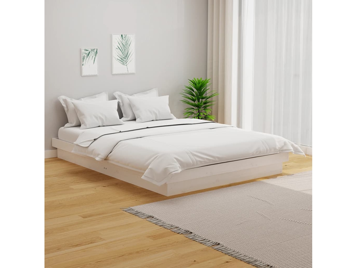 Vidaxl Estrutura Cama Pequena Casal 120x190 Cm Pinho Maciço Branco