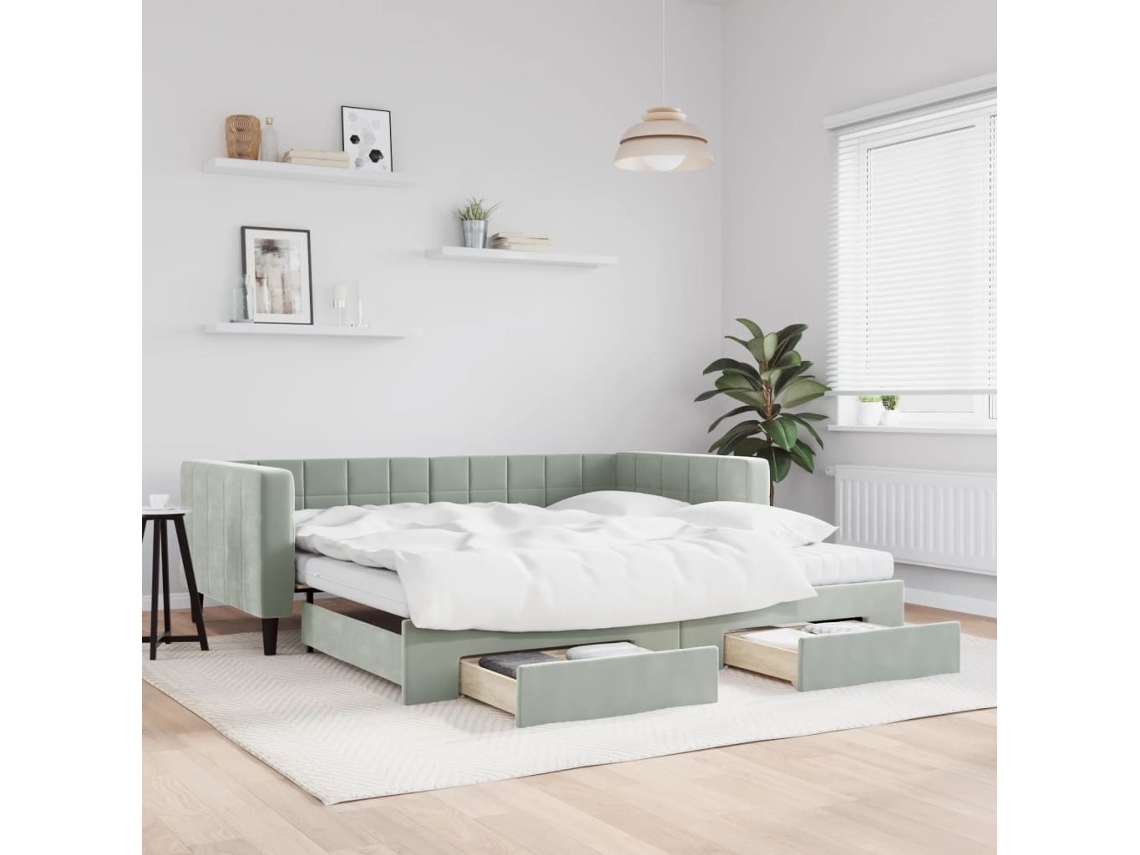 Vidaxl Sofá-cama C/ Gavetão E Gavetas 100x200 Cm Veludo Cinzento-claro