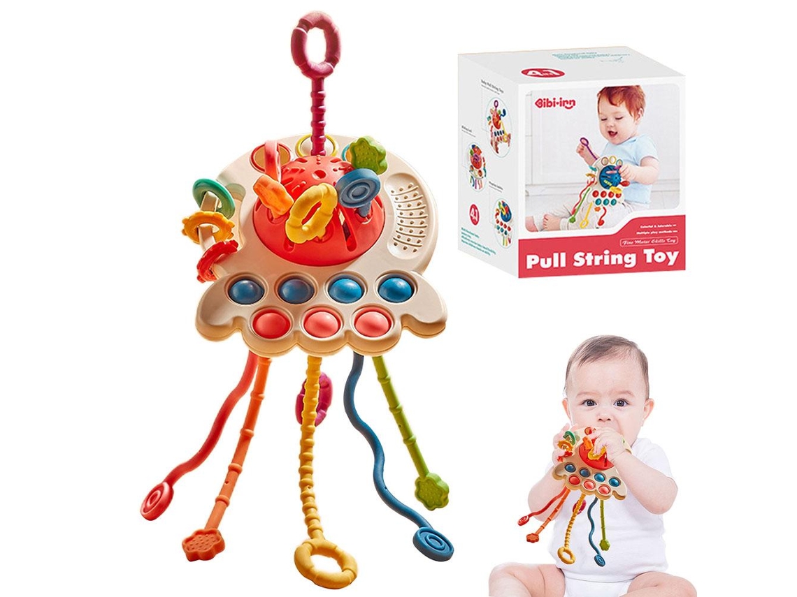 Primerox brinquedo de Atividade Polvo Corda Silicone Alimentar Habilidades Motoras Finais para Bebê