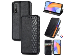 Capa De Couro Pu Com Aba Magnética Horizontal Em Formato De Grade Cúbica Para Huawei Honor 10 X Lite, Com Suporte, Compartimentos Para Cartões E Carte