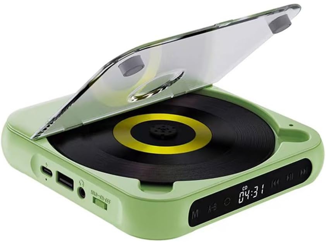 Leitor De Cd Portátil Com Alto-falante Bluetooth, Reprodutor De Música Com Cd E Rádio Fm - Verde