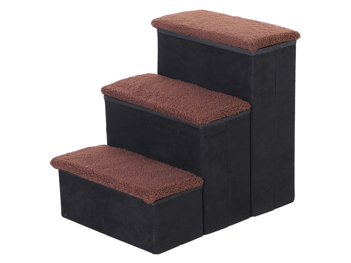 Escada Cães 3 Degraus Armazenamento Tampa Sofá Cama 40x54x48cm Preto