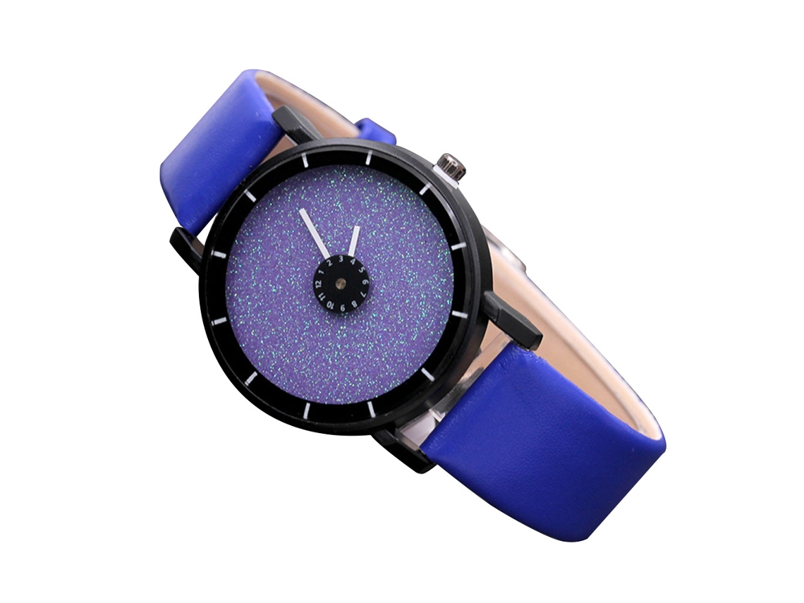 Relógio Feminino de Pulso de Quartzo com Pulseira de Couro Pu Estilo Moderno Azul