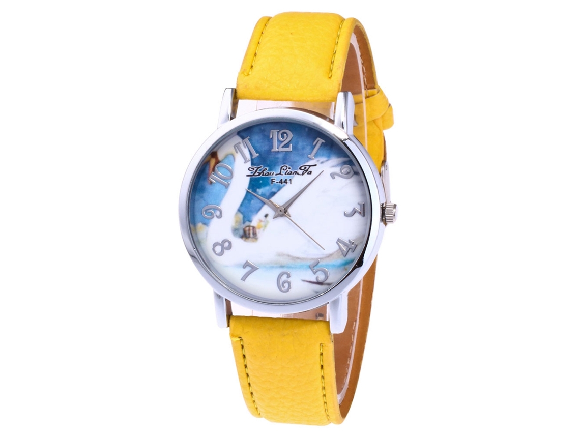 Relógio de Pulso de Quartzo para Homem e Mulher com Mostrador Redondo (amarelo)
