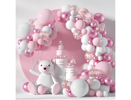 Riavika 104 Pcs Kit de decoração de balões rosa e branco fácil de usar romântico