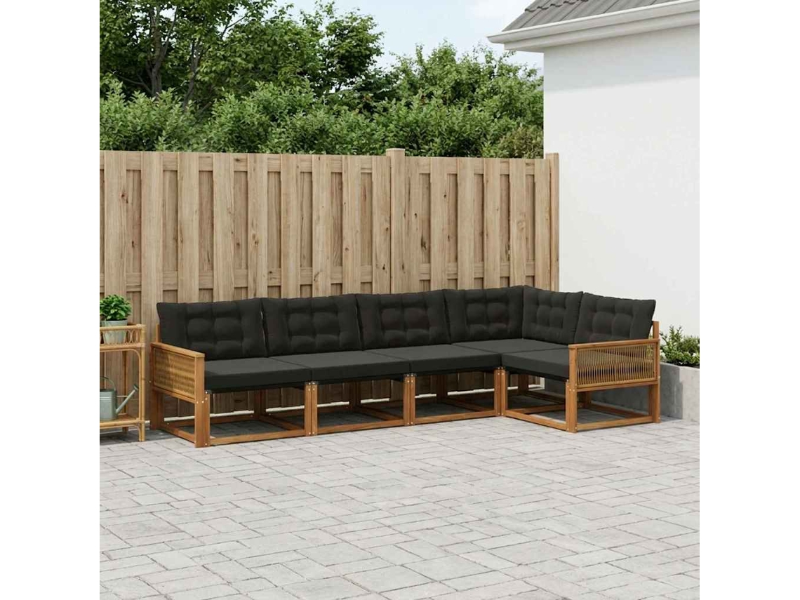 Vidaxl Conjunto De Sofás Para Exterior 5 Pcs Natural E Preto