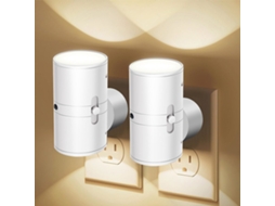 Conjunto de 2 Luzes Noturnas Led com Plugue, Sensor Crepuscular, Intensidade Ajustável de 5 a 300 Lúmens, Branco Quente BRILVIBERA