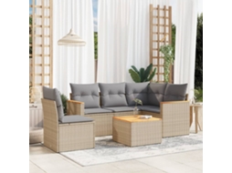 Conjunto de 6 Sofás para Jardim com Almofadas Vime Pe Bege Dkd Home Decor
