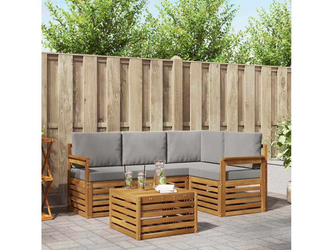 Vidaxl Conjunto De Sofás Para Exterior 5 Unid. Cinza Natural E Claro