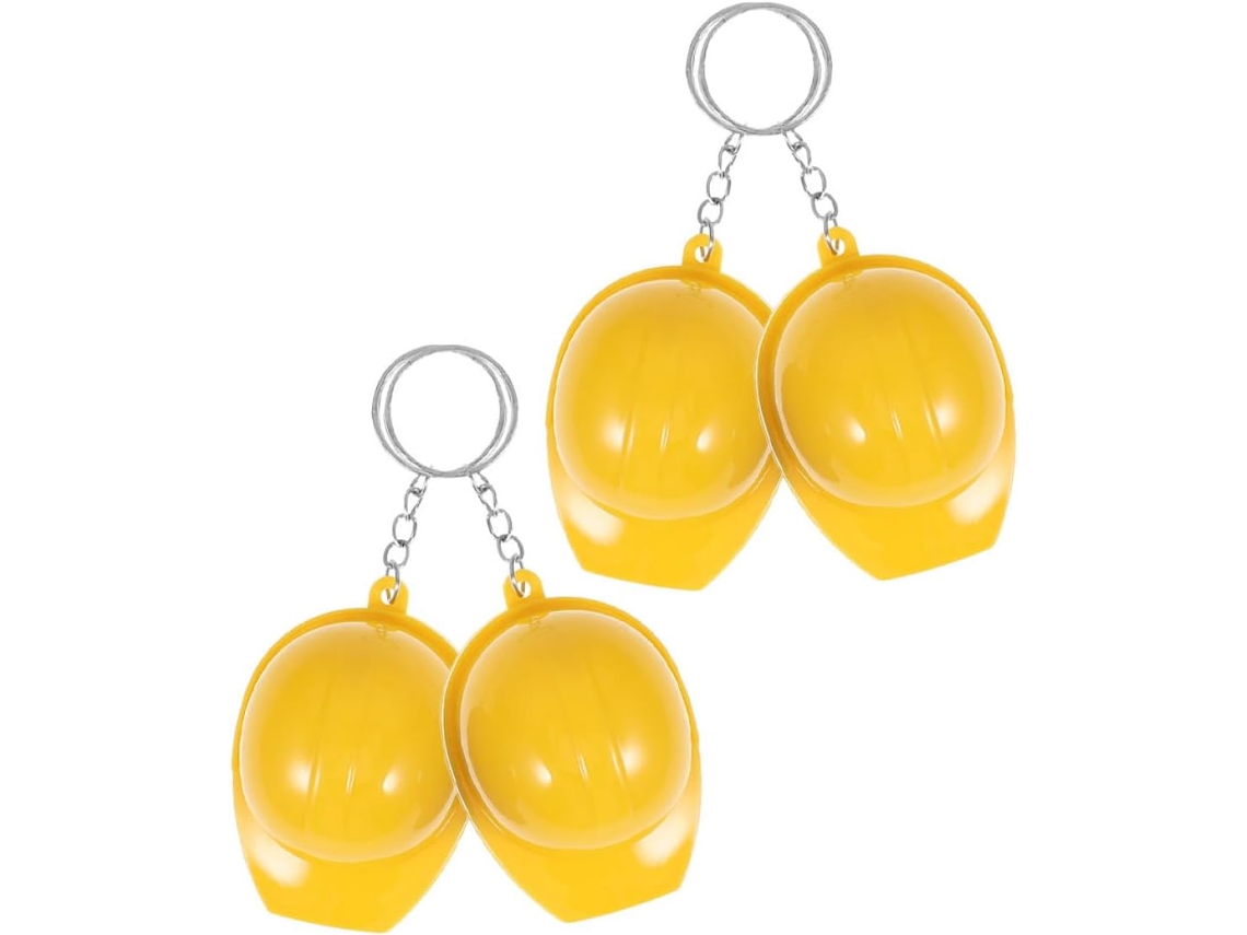 Pacote De 4 Chaveiros Abre-garrafas Em Formato De Capacete De Obra Amarelo Em Liga De Zinco E Plástico, Leves