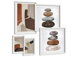 Quadros Decorativos Para Parede Padrões Abstratos De Flores Onduladas Moldura Branca Quadros Para A Sala De Estar Espelharte (conjunto De 5 Imagens)