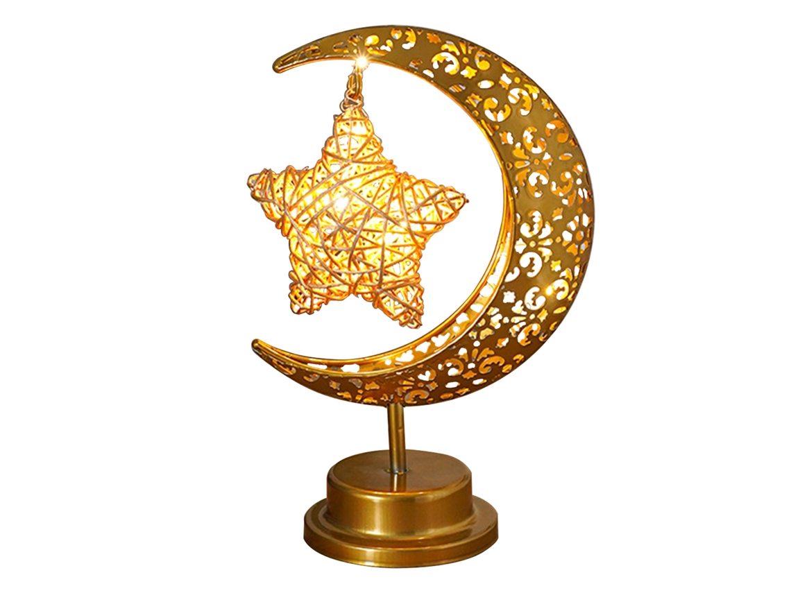 Lâmpada Lunar Encantada, Decorações Do Ramadã Para Casa, Abajão De Mesa Operado Por Bateria Com Estrela Amarela Quente E Projeção Da Lua, Luz Noturna