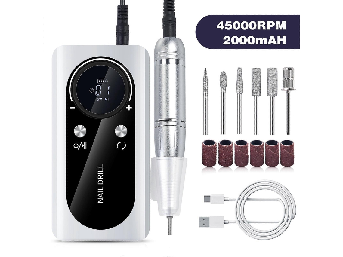 Furadeira Elétrica De Unhas De 45.000 Rpm Com Lima Eletrônica E Kit De Manicure Com Led E Bateria Externa Olysi Shop