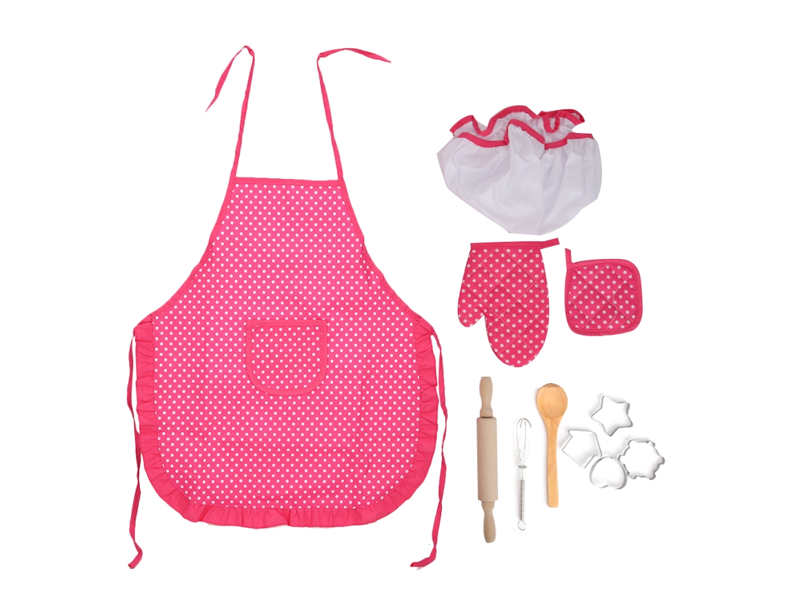 Ats set de Cozinha e Confeitaria para Crianças com Avental Brinquedos de Cozinha Role Play Presente Red Dot