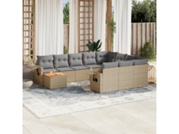 Vidaxl 11 Pcs Conjunto Sofás De Jardim C/ Almofadões Vime Pe Bege