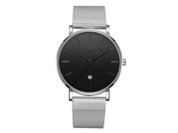 Reloj De Pulsera Analógico De Cuarzo Con Dial Redondo De Moda (cinturón Plata, Caja Plata, Espejo Negro, Agujas Negras)