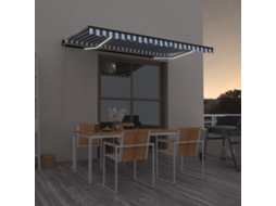 Vidaxl Toldo Retrátil Manual Com Led 450x350 Cm Azul E Branco