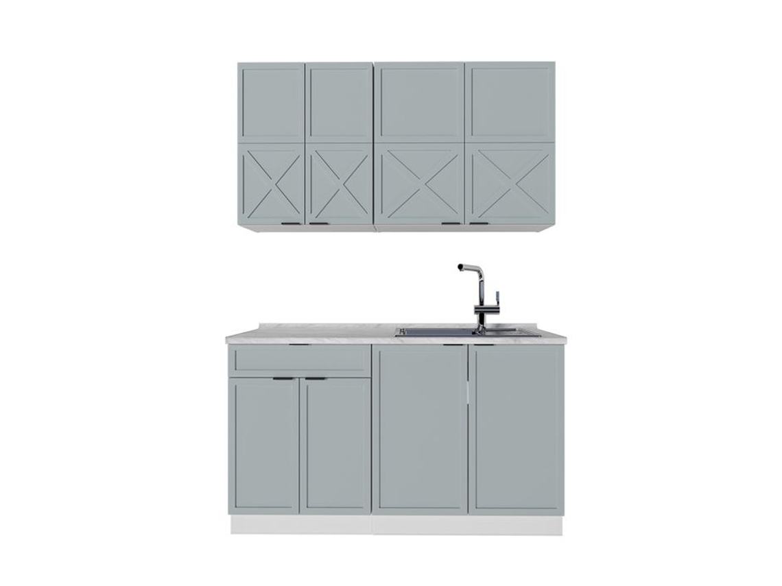 Cuisine Fame Line, 140cm, Pt Mármore, Azul Claro Cinza/branco, Branco, Vicco