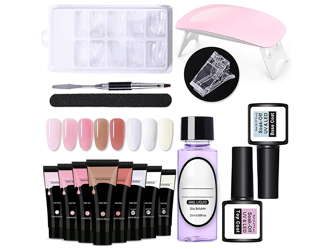 Kit De Esmalte Em Gel Para Unhas Com Lâmina, Pincel, Lâmpada Uv E Moldes De Alongamento