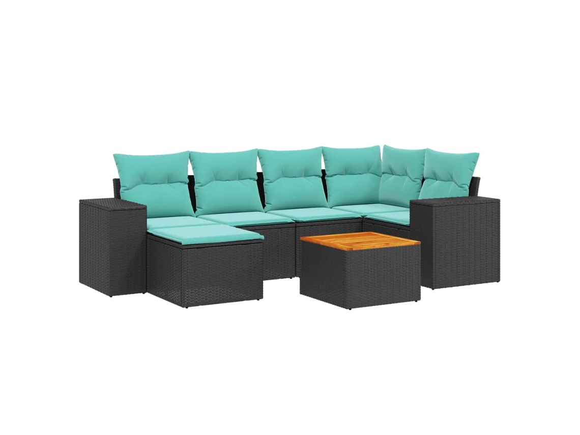 Conjunto de Sofá de Jardim, 7 Peças, Almofadas, Rattan Preto MAISON EXCLUSIVE